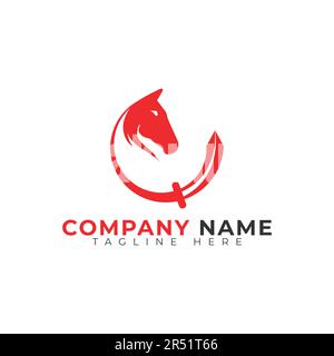 eps10 vector horse and sword in circular style logo design template isolated on white background Stock Vector