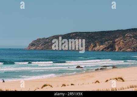 Praia do Guincho is a popular Atlantic beach located on Portugal's Estoril coast, 5km from the town of Cascais, Portugal Stock Photo