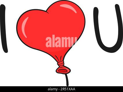 I Love You lettering with heart-shaped balloon instead of word Love. Cartoon. Vector illustration Stock Vector