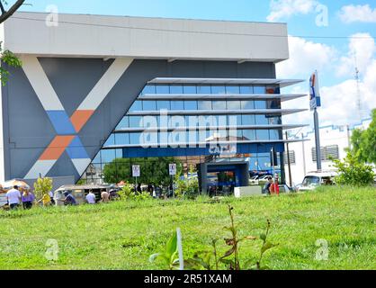 |Federal government bank branch facade with people and cars. Federal Bank Stock Photo