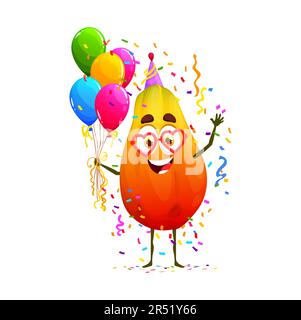 Cartoon funny papaya fruit character on birthday, anniversary holiday party. Birthday cheerful papaya personage, holiday or anniversary party funny tr Stock Vector