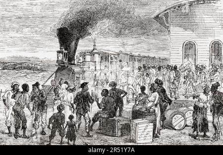 A railway station in Virginia, USA in the 19th century. From America Revisited: From The Bay of New York to The Gulf of Mexico, published 1886. Stock Photo