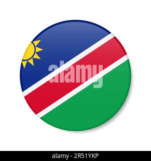 Namibia circle button icon. Namibian round badge flag with shadow. 3D realistic vector illustration isolated on white. Stock Vector