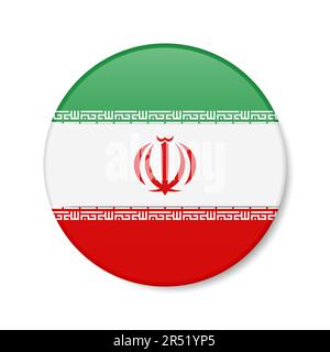 Iran circle button icon. Iranian round badge flag with shadow. 3D realistic vector illustration isolated on white. Stock Vector