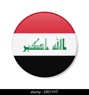 Iraq circle button icon. Iraqi round badge flag with shadow. 3D realistic vector illustration isolated on white. Stock Vector