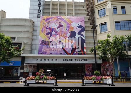 Shanghai, China. 31st May, 2023. A large poster for the Chinese premiere of Spider-Man: Across the Spider-Man Verse is seen outside a cinema in Shanghai, China, May 31, 2023. (Photo by Costfoto/NurPhoto) Credit: NurPhoto SRL/Alamy Live News Stock Photo