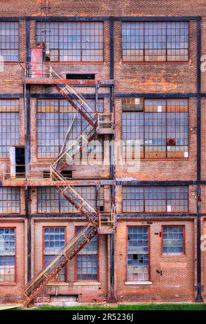 Steel Stacks Fire Escape Stairs - Exterior view at the historic Steel Stacks.   Its roots trace to an ironmaking company organized in 1857 in Bethlehe Stock Photo