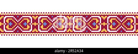 Colorful vector geometric border pattern, ornament for textile or fabric. Carpathian Lemky floral print. Pixel art, vyshyvanka, cross stitch Stock Vector