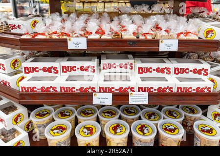 Daytona Beach, Florida - December 29, 2022: Sweets and treats, including fudge, on display inside of a Buc-ees store and gas station Stock Photo
