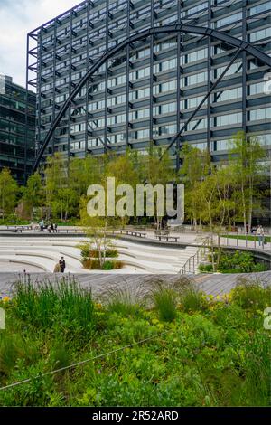 Broadgate Exchange Square and Arena gardens over Liverpool st Station. Stock Photo