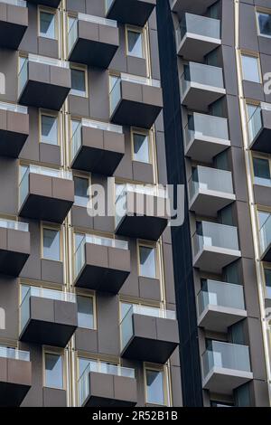 Looking up at the balconies of flats in Broardgate complex Stock Photo