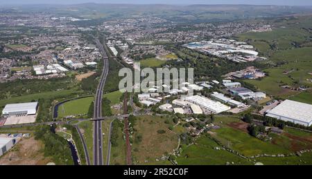 aerial view of Network 65 Business Park, Burnley BB11 5ST, Lancashire Stock Photo