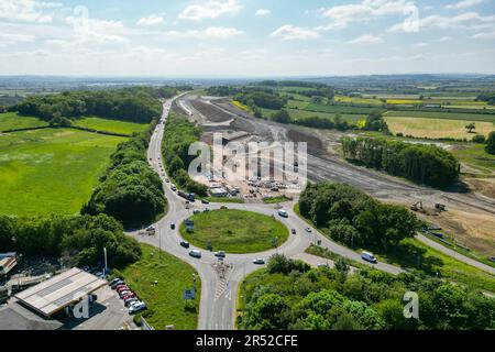 Sparkford, Somerset, UK.  31st May 2023.  General view from the air of the £140M National Highways scheme to dual the A303 between Podimore and Sparkford roundabouts.  The construction of the new dual carriageway is forecast to be finished by spring 2024.  Picture Credit: Graham Hunt/Alamy Live News Stock Photo