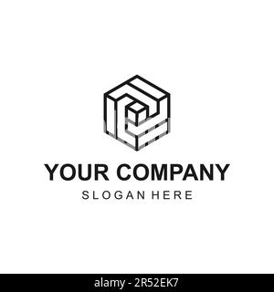 Modern linear cube technology logo design vector Stock Vector
