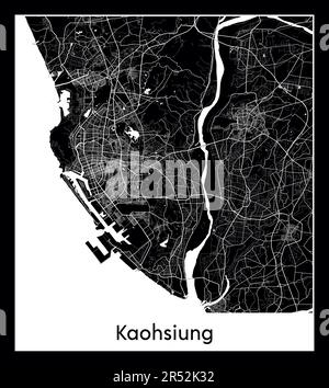 Minimal city map of Kaohsiung (China Asia) Stock Vector