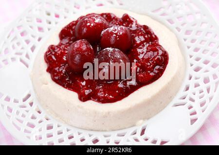 Semolina pudding with homemade jelly for kids Stock Photo