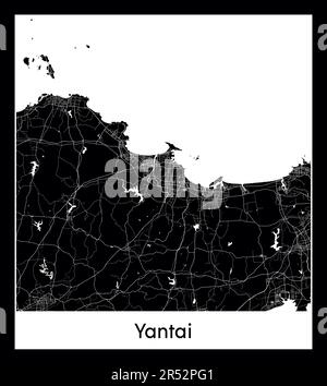 City Map Yantai China Asia vector illustration black white Stock Vector ...