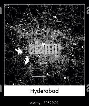 Minimal city map of Hyderabad (India AsMinimal city map of Hyderabad (India Asia)ia) Stock Vector