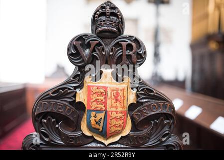The Victorian United Kindgom coat of arms in St Michael's Church, Cornhill, London, United Kingdom. Stock Photo