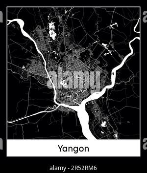 Minimal city map of Yangon (Myanmar AMinimal city map of Yangon (Myanmar Asia)sia) Stock Vector