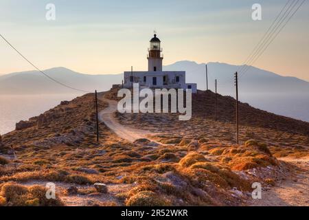 Lighthouse, Hill, Mykonos, Cape Armenistis, Cyclades, Greece Stock Photo