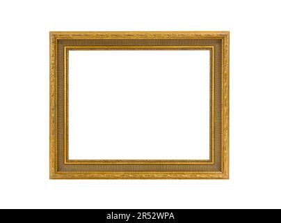 Gold wood picture frame isolated with cut out center. Stock Photo