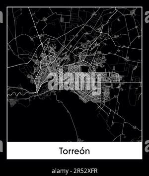 Minimal city map of Torreon (Mexico North America) Stock Vector