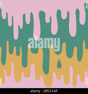 1970 Retro Trippy Seamless Pattern. Vintage Fluid in Green, Pink and Yellow Colors. Vector Hippie Aesthetic. Flat Design. Texture with Flowing Waves. Abstract Vector Swirl Background. Stock Vector