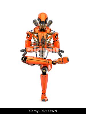 super robot is doing a namaste pose, 3d illustration Stock Photo