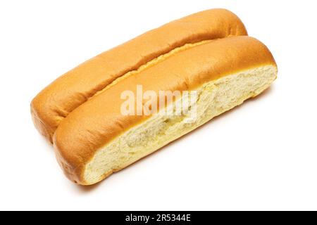 Two brioche buns isolated on white background. Milky sweet and soft rolls Stock Photo