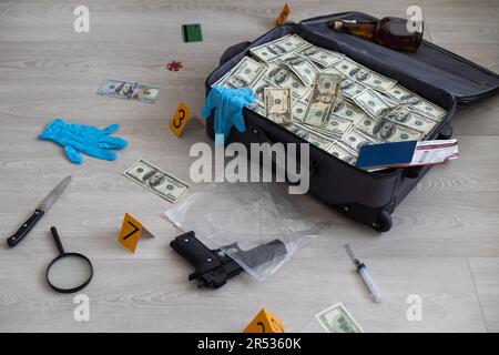 Open suitcase with one million dollars bills stacks Stock Photo