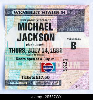 Concert ticket for the Michael Jackson gig at Wembley Stadium in London, UK, in July 1988 Stock Photo
