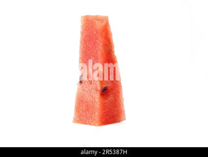 One triangle shaped watermelon slice. Piece of fruit with seeds isolated on white background Stock Photo