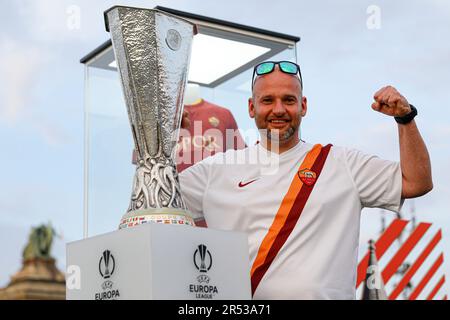 Budapest, Hungary. 31st May, 2023. AS Roma fans during the UEFA Europa League match, Final between Sevilla FC and AC Roma played at Puskas Arena Stadium on May 31, 2023 in Budapest, Hungary. (Photo by Antonio Pozo/PRESSIN) Credit: PRESSINPHOTO SPORTS AGENCY/Alamy Live News Stock Photo