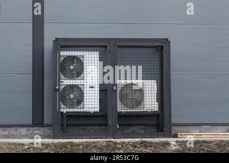 Industrial air conditioning. Ventilation systems. Compressor unit outdoor. Stock Photo