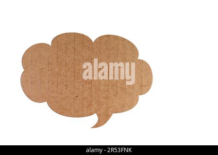 Cardboard box speech bubble against white background, 2D illustration Stock Photo