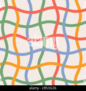 Distorted Groovy Multicolor Chessboard Seamless Pattern. Retro Style for Print on Textile, Wrapping Paper. Vector Pastel Background Stock Vector