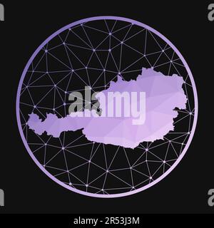Austria icon. Vector polygonal map of the country. Austria icon in geometric style. The country map with purple low poly gradient on dark background. Stock Vector