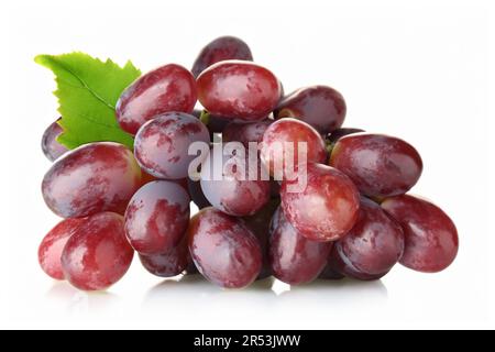 Ripe red grape with leaf isolated on white background Stock Photo