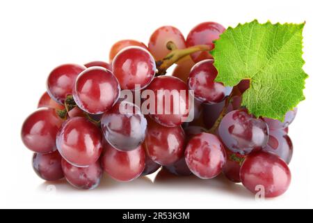 Ripe red grape with leaf isolated on white background Stock Photo
