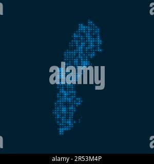 Sweden dotted glowing map. Shape of the country with blue bright bulbs. Vector illustration. Stock Vector