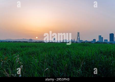 Sunset at Longshan Riverside Park (Taipei/Taiwan) Stock Photo