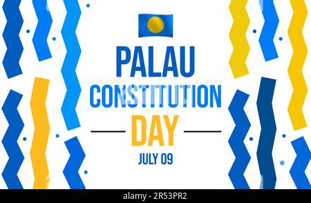 Palau Constitution Day background with waving flag and typography. Stock Photo