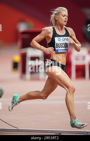 Camille Buscomb running the 5000m at the 2019 World Athletics Championships in Doha. Stock Photo