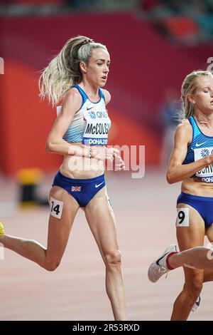 Eilish McColgan running the 5000m at the 2019 World Athletics Championships in Doha. Stock Photo