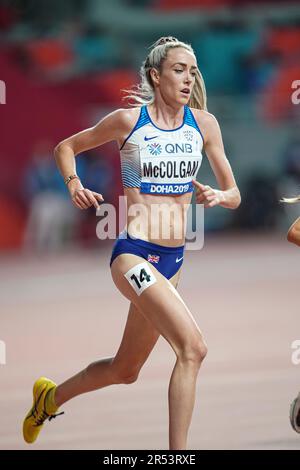 Eilish McColgan running the 5000m at the 2019 World Athletics Championships in Doha. Stock Photo