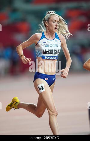 Eilish McColgan running the 5000m at the 2019 World Athletics Championships in Doha. Stock Photo