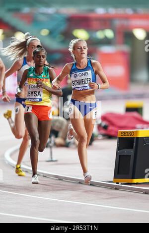 Karissa Schweizer running the 5000m at the 2019 World Athletics Championships in Doha. Stock Photo