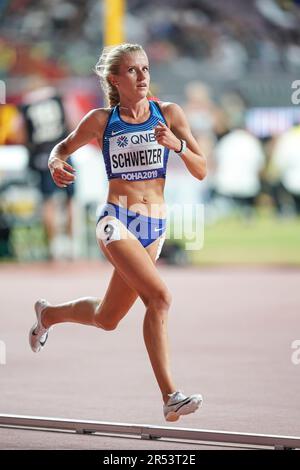 Karissa Schweizer running the 5000m at the 2019 World Athletics Championships in Doha. Stock Photo