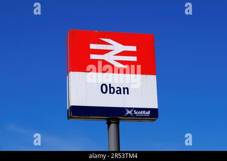 Oban railway station sign, Oban, Scotland Stock Photo